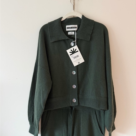 NWT Crush 100% Cashmere Dark Green Women's Knit Jogger Set size m $668 - Picture 3 of 9